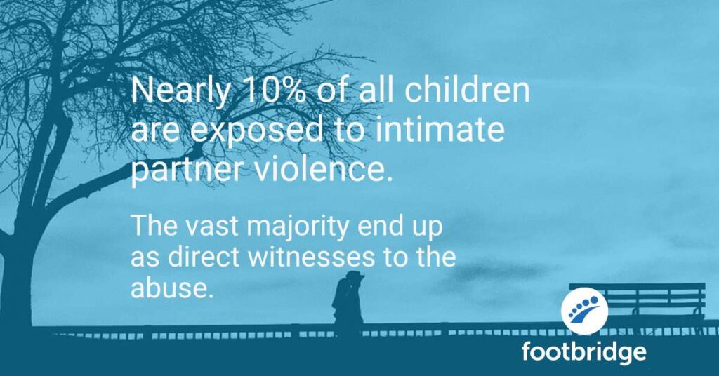 A quote related to the story. The text reads, "Nearly 10% of all children are exposed to intimate partner violence. The vast majority end up as direct witnesses to the abuse."